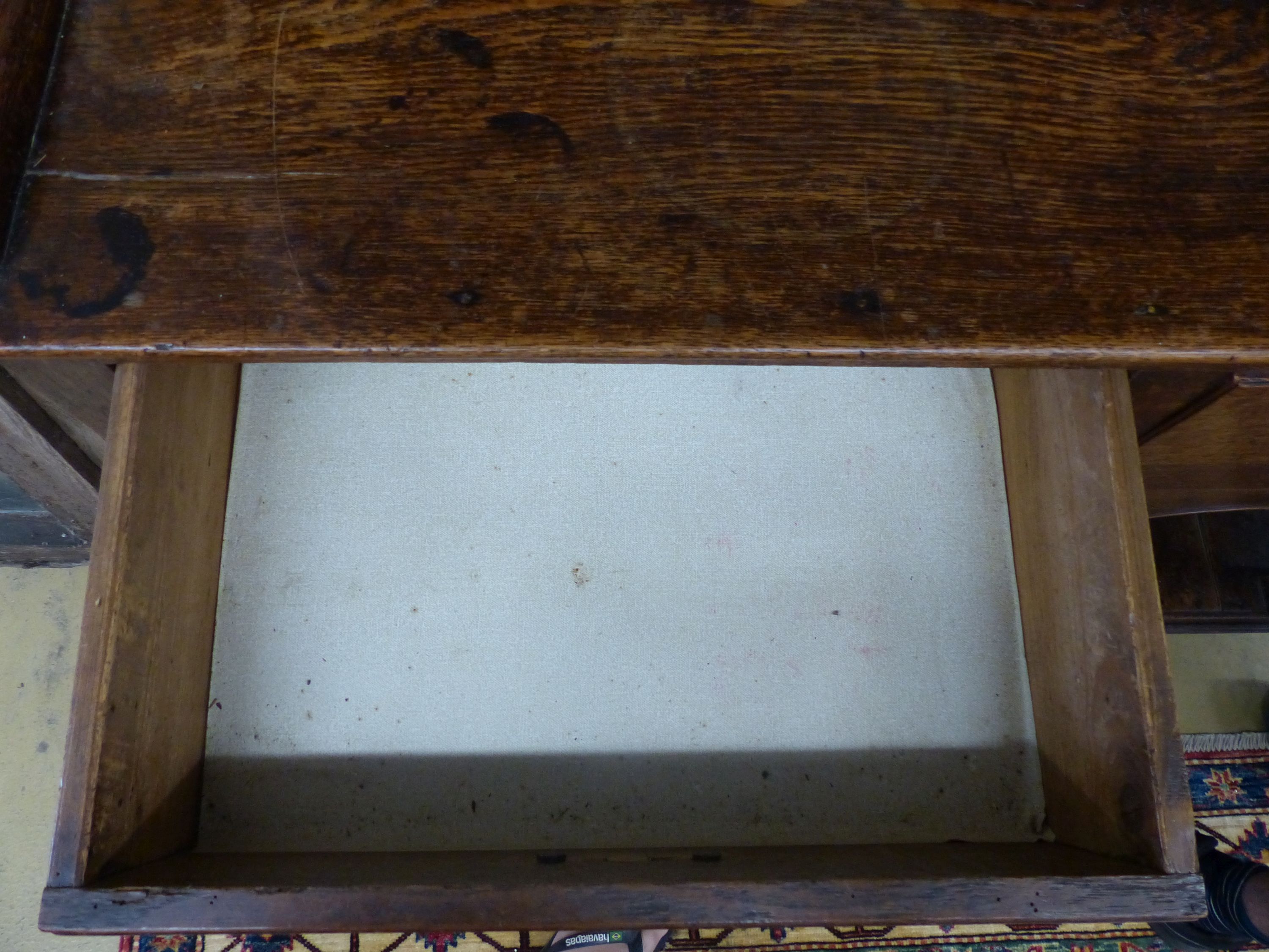 A late 18th/early 19th century oak dresser, W 172cm